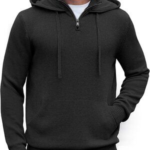 Fashion-Forward Men's Black Pullover Hoodie - Warm, Machine Washable Fabric